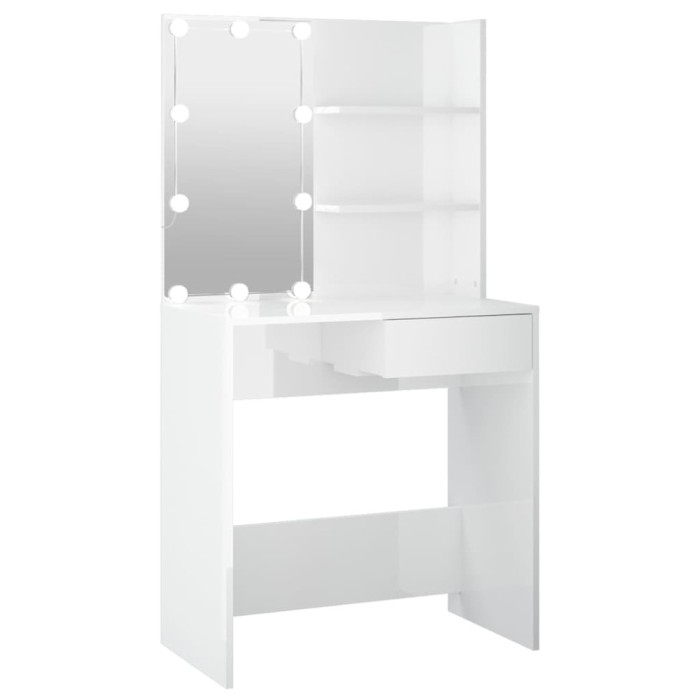 vidaXL Masă de toaletă cu LED, alb extralucios, 74,5x40x141 cm