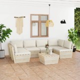 Cumpara ieftin Set mobilier grădină din paleți, 7 piese, cu perne, lemn molid