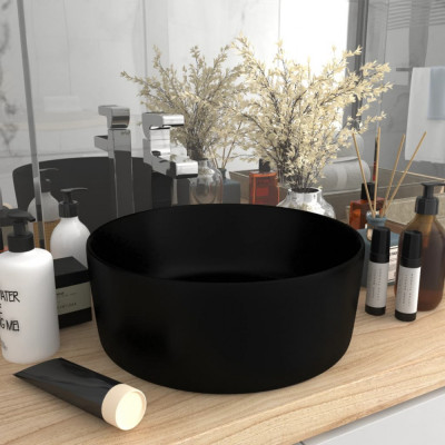 vidaXL Chiuvetă baie lux, negru mat, 40x15 cm, ceramică, rotund foto