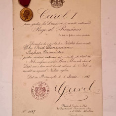 Brevet + Medalia Bene Merenti cls 1 pt OVID DENSUSIANU, mare istoric . 1913