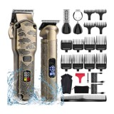 Masina de tuns si aparat de ras, profesionala, trimmer cu lama T pentru par/barba/par corporal/nas, cu acumulator, afisaj LED, set, rezistent la apa,