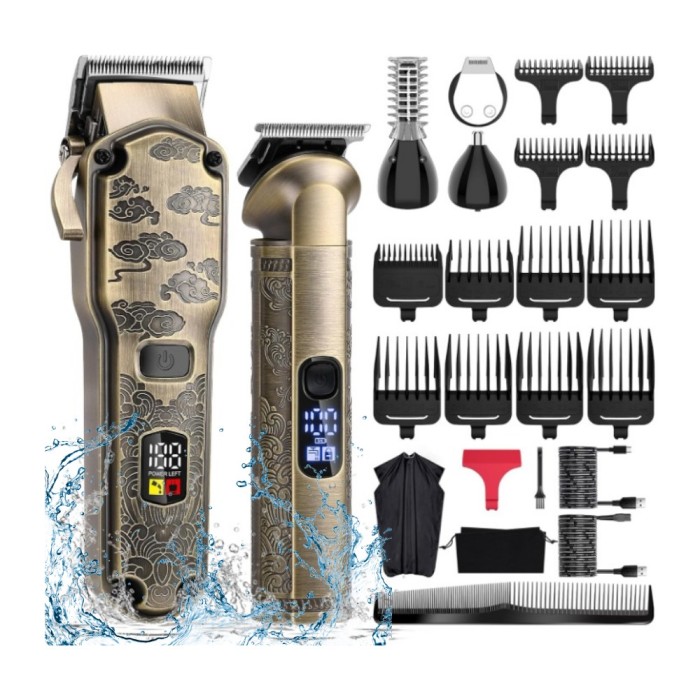 Masina de tuns si aparat de ras, profesionala, trimmer cu lama T pentru par/barba/par corporal/nas, cu acumulator, afisaj LED, set, rezistent la apa,
