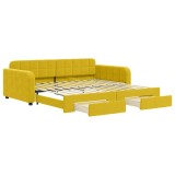 Cumpara ieftin Pat de zi cu extensie si sertare, galben, 100x200 cm, catifea