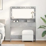 Masă de toaletă cu lumini LED, gri beton, 100x41x135 cm
