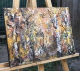 Tablou impasto pictat manual, Mesteceni stilizati, 50x35cm acril pe panza in cutit efect 3D, Kenny Varniote