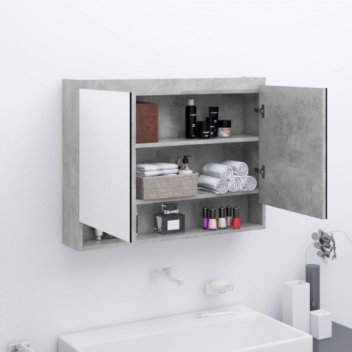 Dulap de baie cu oglinda, gri beton, 80x15x60 cm, MDF GartenMobel Dekor