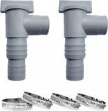 Set de 2 robineti si 4 cleme pentru piscine Shunfaji, plastic/metal, gri, 32 mm