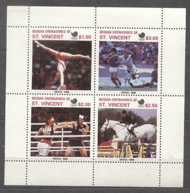 Bequia St. Vincent Grenadines 1988 Sport, Olympics, perf. sheetlet, MNH S.069