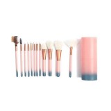 Set 12 Pensule Machiaj Lila Rossa Pink cu Suport Depozitare, Pensule Pudra, Fard, Iluminator, Sprancene
