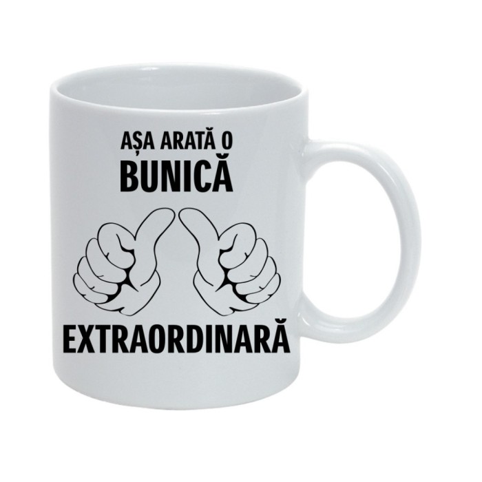 Cana alba personalizata &quot;Asa arata o bunica extraordinara&quot;, INOVATIX&reg;. 330ml