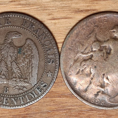 Franta - set de colectie - 5 centimes 1854 B (Rouen) Napoleon III + 1898 (Paris)