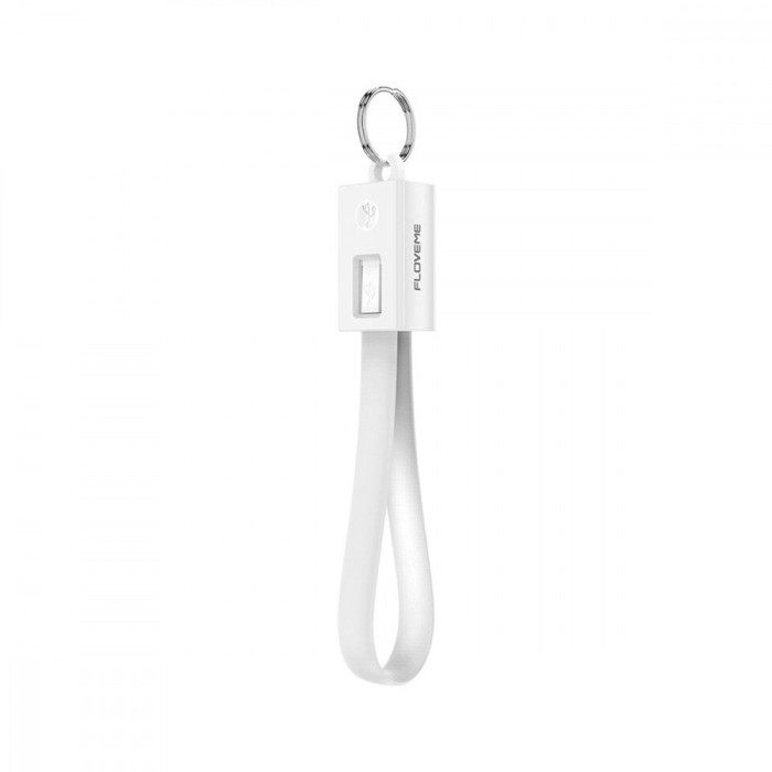 Cablu breloc pentru incarcare iPhone sau iPad, USB si micro USB, alb