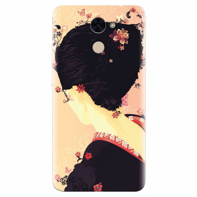 Husa silicon pentru Huawei Enjoy 7 Plus, Japanese Geisha Illustration Cherry Blossom foto
