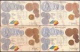 4277 - ROMANIA, Carti Postale EMBOSATE, cu monede CAROL I - 19 buc. diferite
