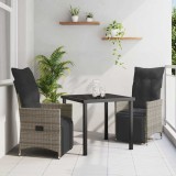 VidaXL Set de masă pentru grădină cu pernă 3 pcs Gri Rattan poli