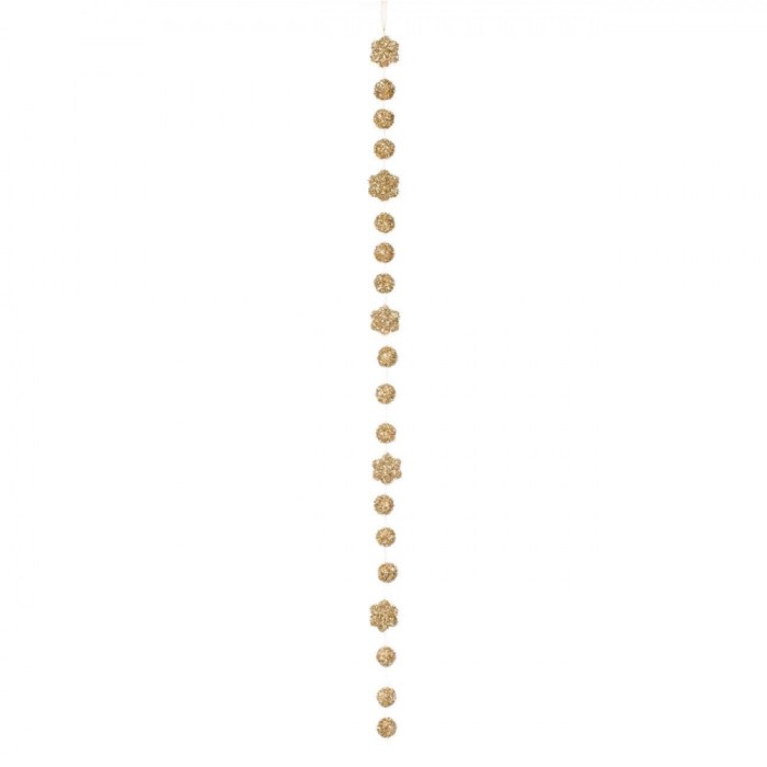Ghirlandă Decorativă Crăciun, Bile și Fulgi, Spumă, Bej șampanie, 1m, 3.5cm și 4.5cm