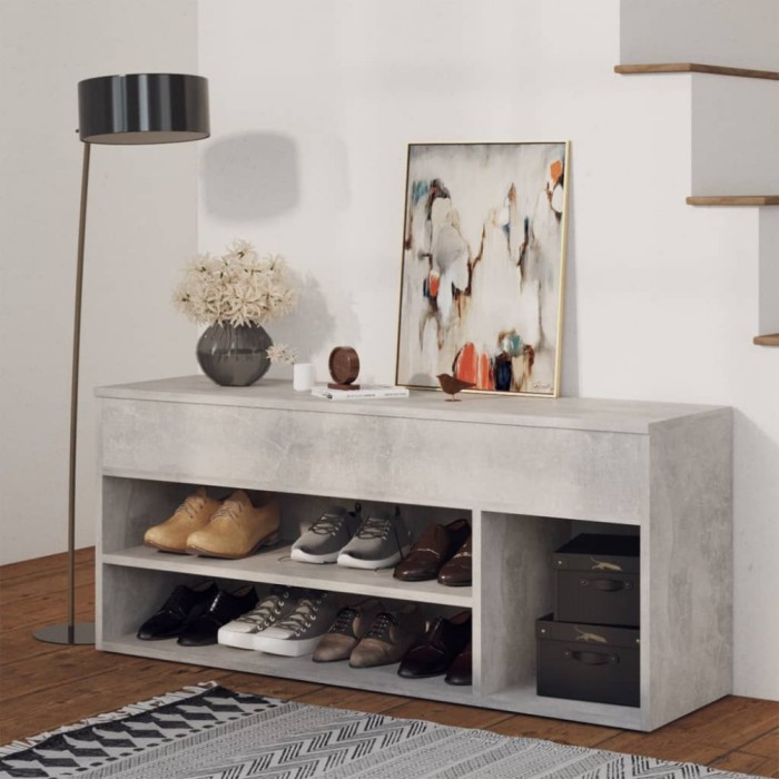 vidaXL Banchetă pantofar, gri beton, 105x30x45 cm, PAL 808760