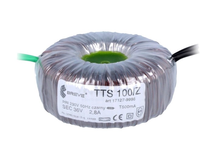 Transformator toroidal 100VA 230V 36V 2,77A cabluri
