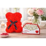 Cadou 8 martie Urs din Trandafiri 25cm Flori de Spuma si magnet - rosu