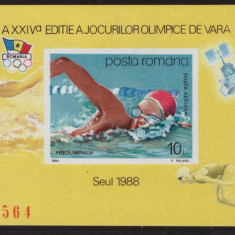 RO-155-Romania 1988-Lp 1204-J.O. de vara SEUL Preolimpiada-inotator colita NDT