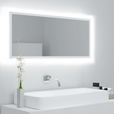 Oglindă de baie cu LED, alb, 100x8,5x37 cm, acril