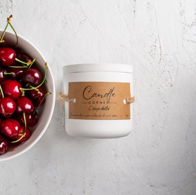 Lumanare parfumata handmade din ceara naturala de soia 100%, aroma Cirese dulci, Recipient ceramic alb, 150 g foto