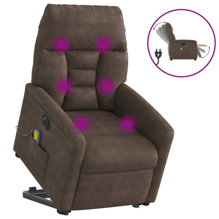 vidaXL Fotoliu de masaj rabatabil electric cu ridicare maro microfibră