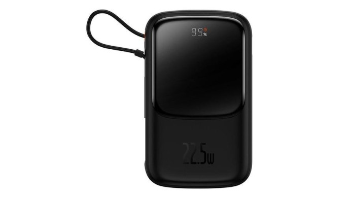 Baseus Qpow Digital Display powerbank cu &icirc;ncărcare rapidă 10000mAh 22,5W QC/PD/SCP/FCP cu cablu USB-C &icirc;ncorporat &icirc;n negru