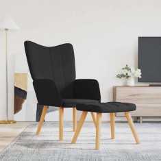 vidaXL Scaun de relaxare cu taburet, negru, textil