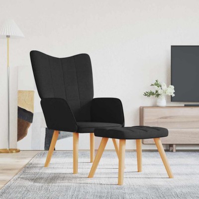 Scaun de relaxare cu taburet, negru, textil foto