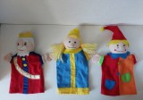 Lot 3 marionete teatru de papusi papusa manuala, Rege, regina si bufon