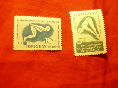 Serie Uruguay 1958 - Sport- Campionat Sudamerican Natatie , 2 valori foto