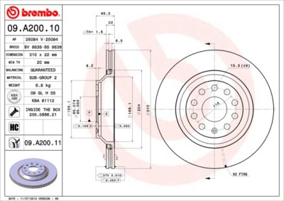 BREMBO 09.A200.11 PRIME LINE - UV Coated Disc frana foto