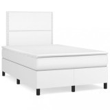 Cumpara ieftin Pat box spring cu saltea, alb, 120x200 cm, piele ecologica