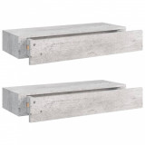 Dulapuri de perete cu sertar 2 buc. gri beton 60x23,5x10 cm MDF