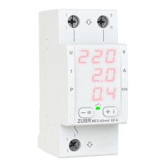 Releu de tensiune monofazat ZUBR MF2-63 RED - Curent reglabil 0.1-63A, protectie termica, afisaj LED, montaj DIN