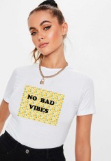 Tricou dama alb - No Bad Vibes - M