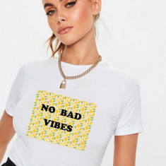 Tricou dama alb - No Bad Vibes - S