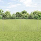 Gard din Plasă de Lanț cu 20 de St&acirc;lpi U Argintii 1.5x10 m Oțel