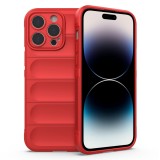 Husa pentru iphone 14 pro, antisoc, margini cu striatii, design minimalist, red