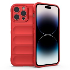 Husa pentru iphone 14 pro max, antisoc, margini cu striatii, design minimalist, red foto