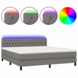 Cumpara ieftin Pat cu arcuri, saltea si LED, gri inchis, 160x200 cm, textil