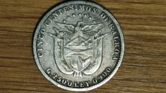 Panama - argint 0.900 - foarte rar - 5 centesimos 1904 - an unic de batere -