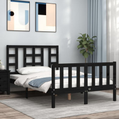 vidaXL Cadru de pat cu tăblie, negru, 120x200 cm, lemn masiv