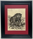 Toader Schipor- Tablou 1957 Peisaj Vanatoresc grafica &icirc;n tuș &icirc;nrămată 24x30cm