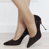 Cumpara ieftin Pantofi eleganti stiletto maro cu toc auriu 6202 03