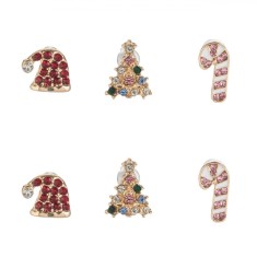 Cercei Stifturi, Model Crăciun, Multicolor, Set 3 Bucăți