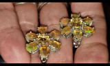 Superbi! Cercei opale naturale etiopiene , masivi , argint 925 placați aur alb!