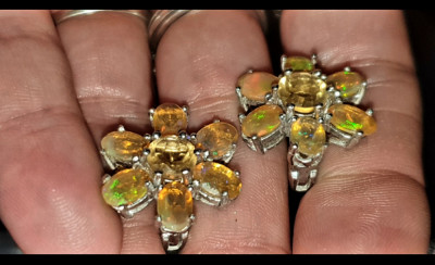superbi! Cercei opale naturale etiopiene , masivi , argint 925 placați aur alb! foto