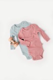 Set 2 body-uri cu maneca lunga bebe unisex din bumbac organic si modal - Mint Rose, BabyCosy (Marime: 3-6 Luni)